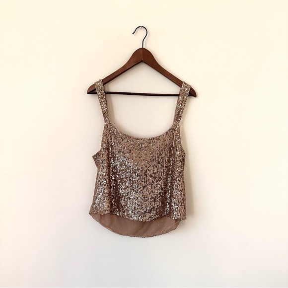 NWT Anthropologie Gold Shimmer Sequin Party Tank Top Size XL - Picture 3 of 9